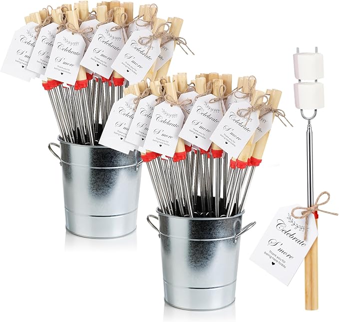 48 Sets S'mores Sticks Kit Extendable Roasting Cotton Candy Stick for Fire Pit Camp Bachelorette Decorations One Happy Camper Birthday Party Favor for Wedding Camping Campfire Bonfire Supplies