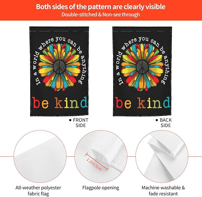 In A World Where You Can Be Anything Be Kind Garden Flag 12 X 18 In Peace Outdoor Floral Mini Yard Flag House Flags Double-Sided Farmhouse Sign For Home Garden Decoration
