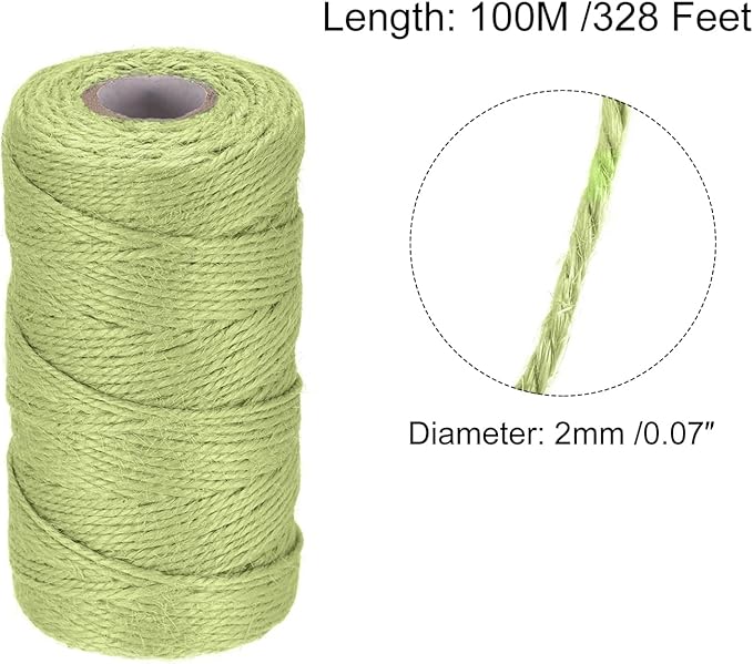 MECCANIXITY 328 Feet Garden Twine, 2mm Craft Jute Twine String Jute for Artwork, DIY Crafts, Gift Wrapping, Olive