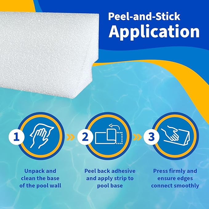 Blue Wave 48-in Peel and Stick Above Ground Pool Cove – Durable HDPE Foam Strips for Protecting Vinyl Liners – Made with Adhesive Backing for Easy and Secure Installation - 34-Pack, White