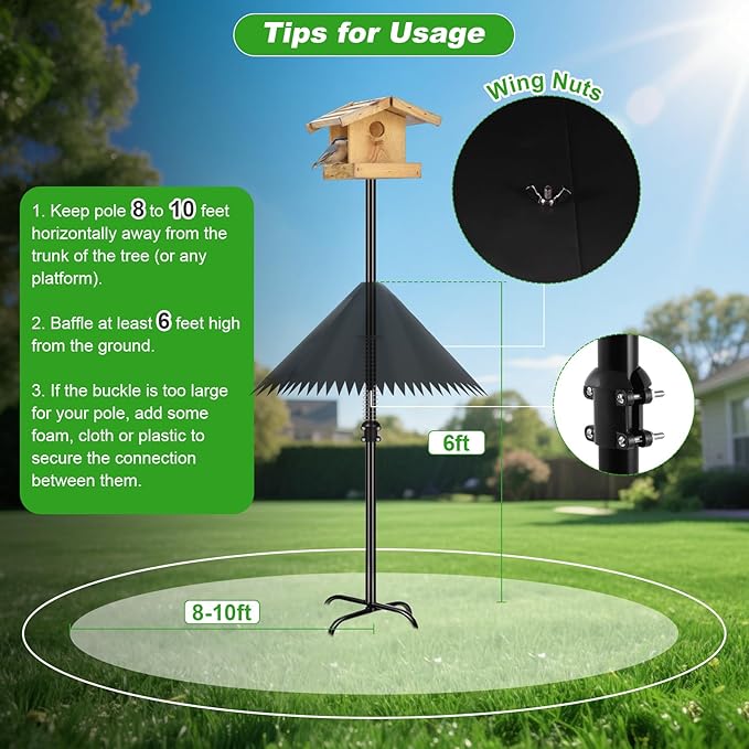 2 Pack Squirrel Baffle for Bird Feeder Pole, Outdoor Squirrel Guard with Stainless Steel Spring for Shepherd's Hook, Squirrel Stopper for Bird Houses, 19 inch Black