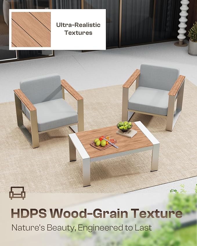 Outdoor Aluminum 3-Seat Sofa, Modern Patio Patio Furniture with Wide Seat and Thick Cushions, All-Weather Oversized Couch for Deck, Porch