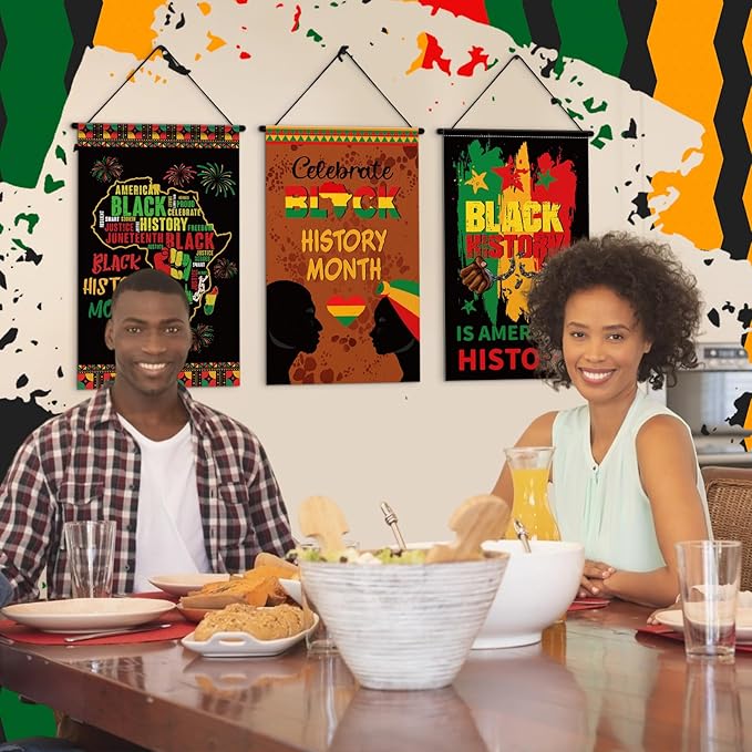 Tegeme 3 Pcs Black History Month Door Decoration Black History Month Banner Door Hanger Sign African American Hanging Flag Ornaments for Party Office Holiday Outdoor Indoor 11.8 x 19.7 Inch
