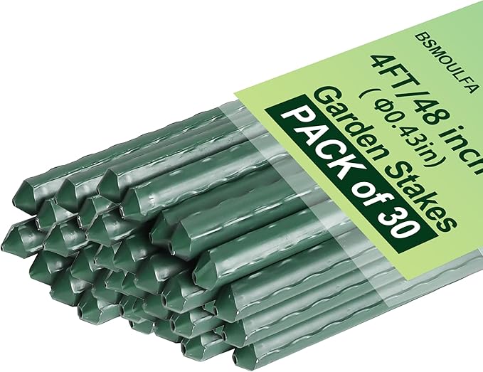 Garden Stakes 4ft, Metal Plant Stakes 4 Feet 30 Pack for Gardening and Farm, 48" Plastic Coated Plant Support for Tomato, Cucumber, Bean, Flower, Potted and More Climbing Plants