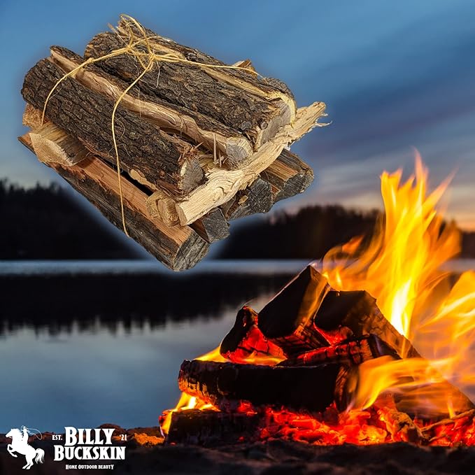 Billy Buckskin 1 Click Fire 19 LB Firewood Bundle – Juniper, Pinion & Mesquite & Fatwood Sticks - Split, Seasoned Firewood Logs for Fire Pit, Campfire, Fireplace, Wood Stoves and Outdoor Grilling