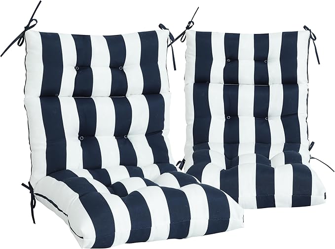 Only choice High Back Chair Cushions,Adirondack Chair Cushion with Waterproof All-Weather, Rocking Chair Cushion for Outdoor Patio, Garden Porch 44”x 22”x 4,Set of 2 (NAVYBLUE/White)