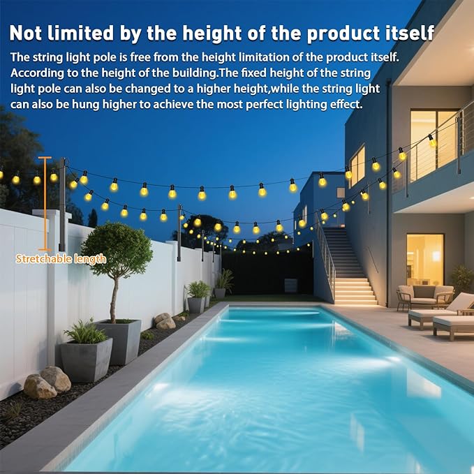 LETIANPAI 2.8Ft String Light Poles 6 Pack,Light Poles for Outside Lights,Outdoor with Fence Brackets Hanging Lights,Metal Stand Deck Patio Backyard