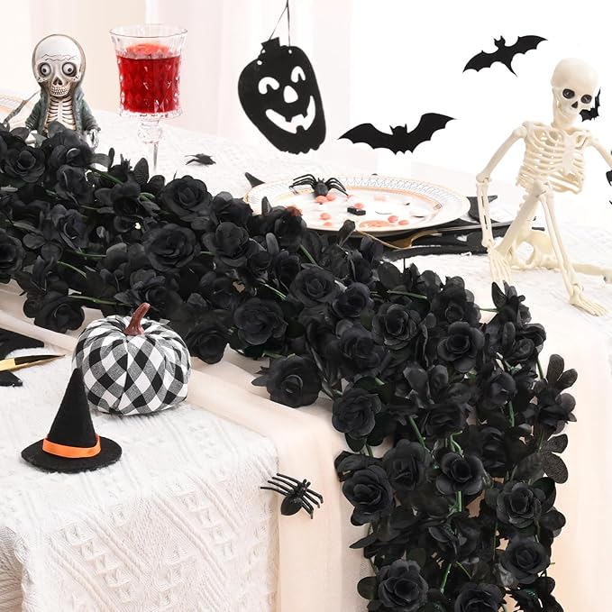 BLEUM CADE 12Pcs 98.4Ft Flower Garland Artificial Rose Vines for Bedroom, Cute Fake Hanging Flower Vines Floral Garland Decorations for Halloween Wedding Party Wall Room Decor Aesthetic