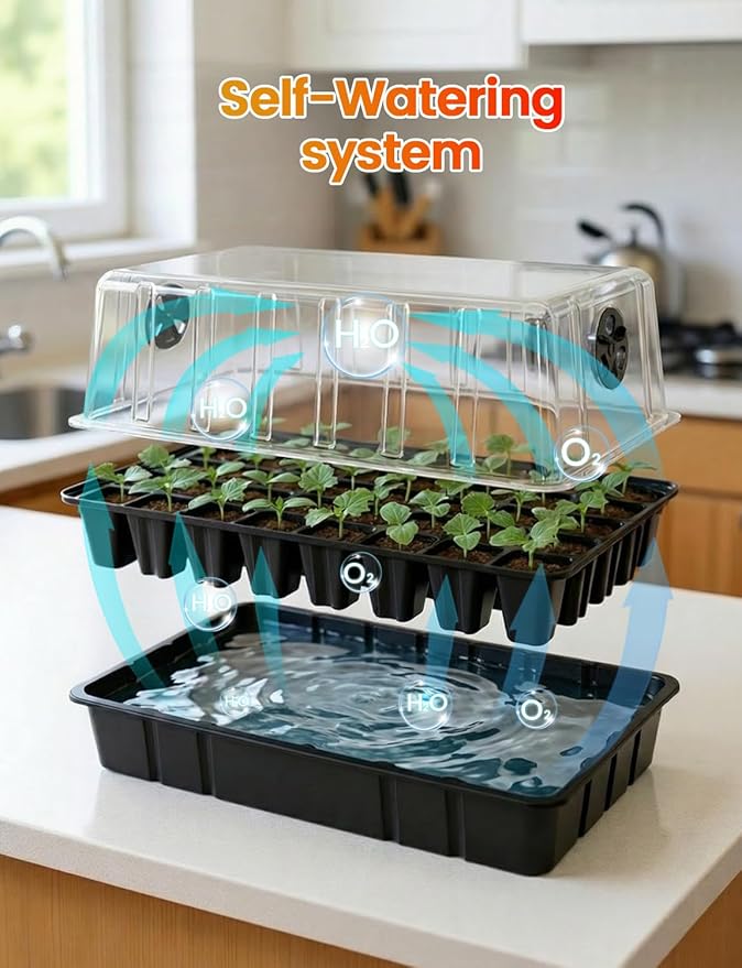 48W Full Spectrum LED Grow Light Seed Starter Kit, 80-Cell Tray with 30W Heating Mat & Adjustable Dome, Waterproof Germination System for Healthy Indoor Seedlings