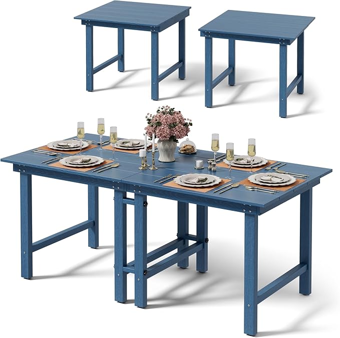 Anbuy Patio HDPE Dining Table Sets,Removable 2-in-1 Outdoor Patio Table,Dining Table for 6,Sun-Resistant and Easy to Clean, Low Maintenance for Balcony, Backyard, Lawn, Garden(Blue)