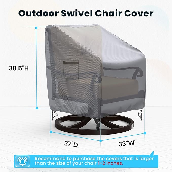Swivel Patio Chair Covers, 2 Pack Waterproof Outdoor Rocking Chair Covers, Lawn Patio Furniture Covers, Heavy Duty Lounge Chair Cover, 33" W×37" D×38.5" H, Grey
