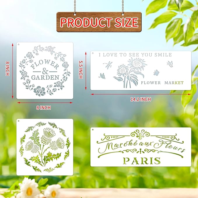 Flower Market Stencil, Large Spring Wildflower Stencils Farmhouse Stencils for Painting on Wood, Craft Template Wood Burning Stencil for Garden Canvas Sign Wall Home Decor(Flower)