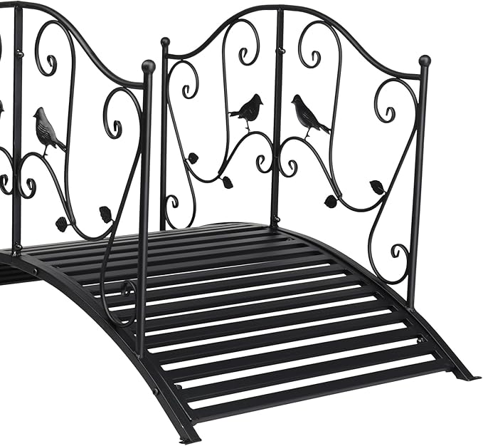 Outdoor Metal Arch Backyard Garden Bridge with Safety Siderails,Easy Assembly