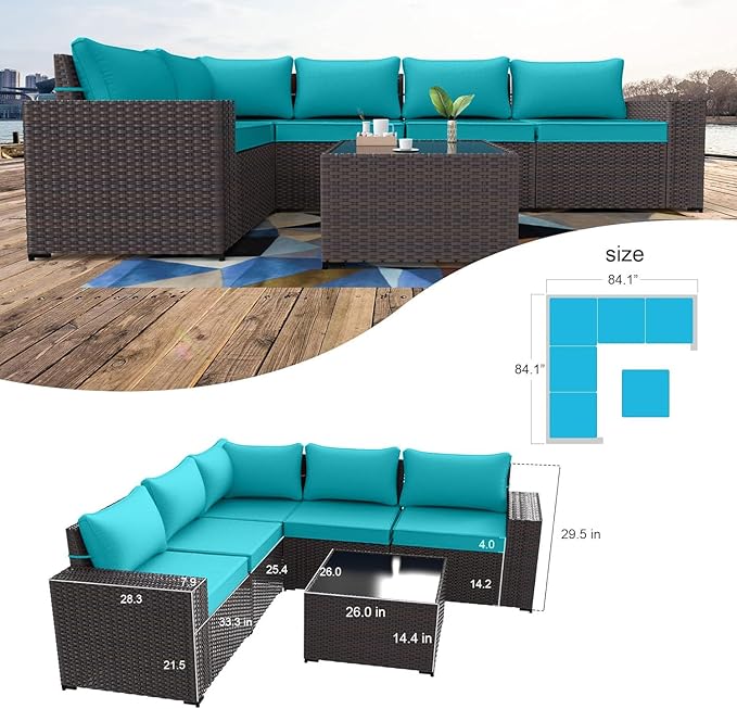 Kullavik 12PCS Outdoor Patio Furniture Set PE Wicker Rattan Sectional Sofa Patio Conversation Sets,Blue