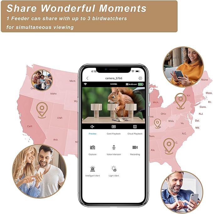 Wooden Squirrel Feeder with HD Camera, Solar-Powered Outdoor Squirrel Bar, Real-Time View, Instant Notifications, Durable & Sturdy, for Squirrel Lovers