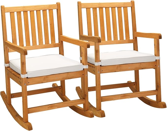 VINGLI Oversized Rocking Chair, Wooden Rocking Chair with High Back, Outside Porch Rocking Chair for Patio, Yard, Garden, 550 LBS, Teak (Teak, 2 PCS)