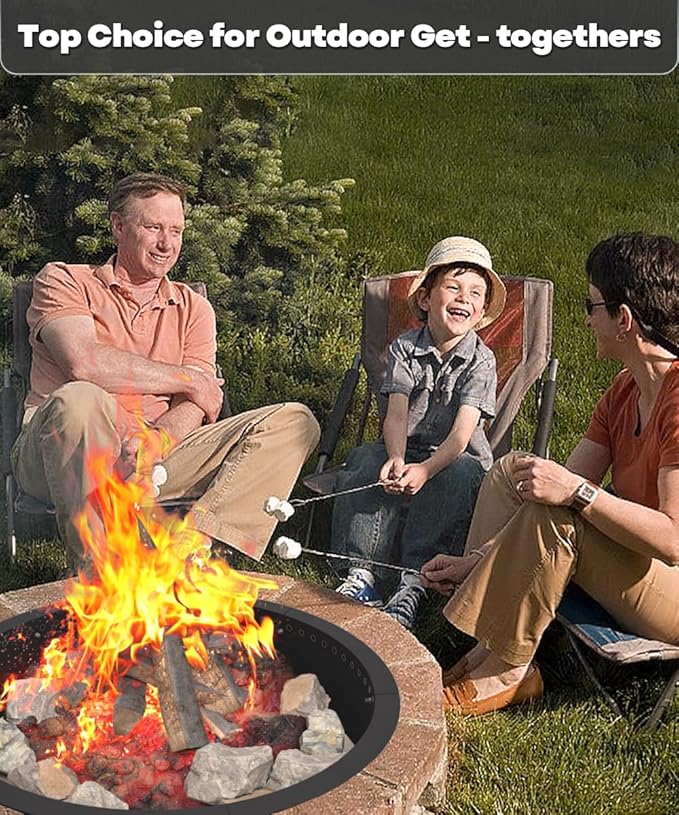 31 Inch Smokeless Fire Pit Ring Insert Outdoor, Heavy Duty Metal Steel DIY Firepit Rim Liner Round Campfire Rings for Outside Wood Burning Above or In-Ground, Black