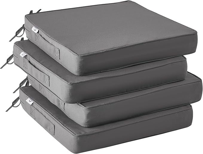 Outdoor Chair Cushions Set of 4,Waterproof Outdoor Seat Cushions for Patio Furniture,Patio Chair Cushion with Handle and Ties, Square Out Door Chair Pads,18.5" x 16" x 3", Darkgrey