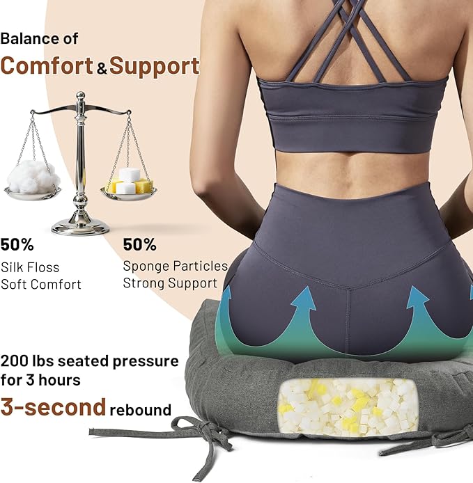 Lokex Rocking Chair Cushion 4 Inch Extra Thick, Cushions for Rocking Chairs Set of Seat and Back with Ties, Linen Fabric Indoor Outdoor Rocker, 17x21 & 17x17 Inches (Dark Grey)