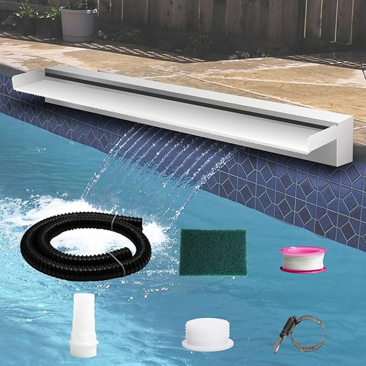 Pool Fountain Stainless Steel Pond Waterfall Spillway Kits for Indoor/Outdoor Decorative, 36 Inches Pool Water Feature for Garden Patio, Backyard Koi Pond Decor(No LED Light)