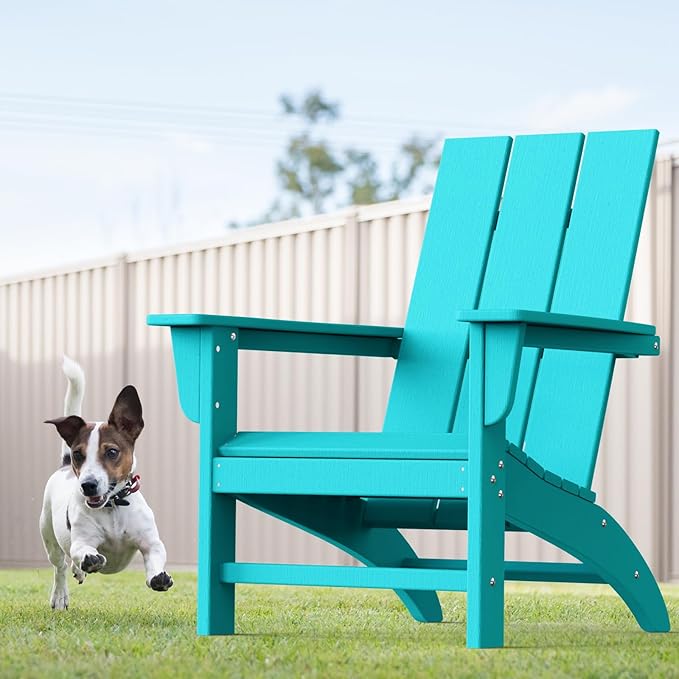 Modern Adirondack Chair, HDPE Plastic Patio Chairs for All Weather, Fire Pit Chair, Outdoor Lawn Chairs for Deck, Porch, Backyard, Garden, Aruba Blue