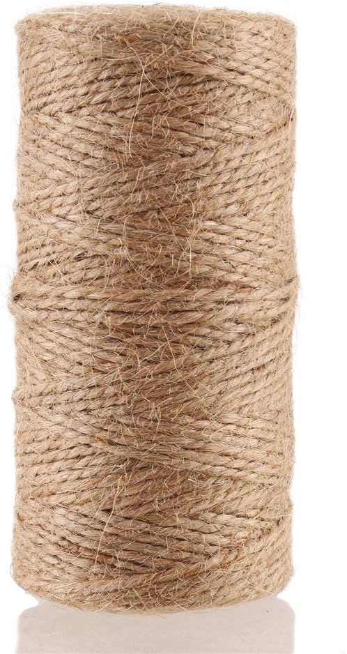 CCINEE Natural Jute Twine 328 Feet Burlap Rope String for DIY Crafts, Festive Decoration, Gift Wrapping and Gardening Applications 2mm(2 Ply)