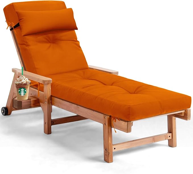 Waterproof Lounge Chair Cushion Outdoor for Chairs, Fade Resistant Chaise Lounger Replacement Cushions with 6 Ties, Thickened Memory Foam Pool Lounge Chair Cushions, 76 x 22 x 4.7 Inches,Orange