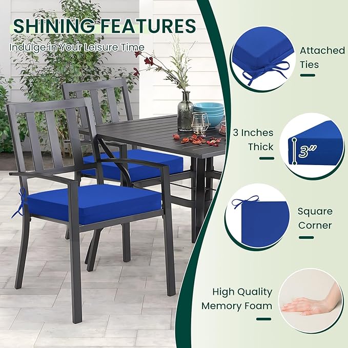 HARBOREST Outdoor Chair Cushions Set of 4, Water Resistant Patio Chair Cushions with Ties, Square Corner Outdoor Seat Cushions for Patio Furniture, 18.5"x16"x3", Royal Blue