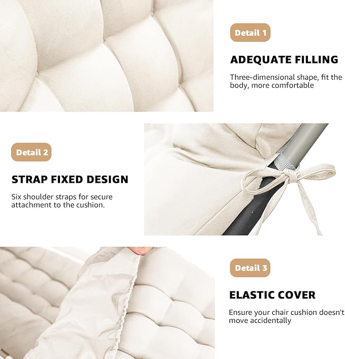 Patio Lounge Chair Cushion, Waterproof Zero Gravity Chair Cushions with Ties, 66x21x4 Inches Chaise Lounge Chair Cushion for Outdoor Indoor Furniture, Cream (Only Cushion)