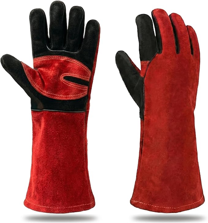 Welding Gloves for Men Women, 16 Inch Leather Heat Resistant Work Gloves, MIG TIG Welding, BBQ, Fireplace