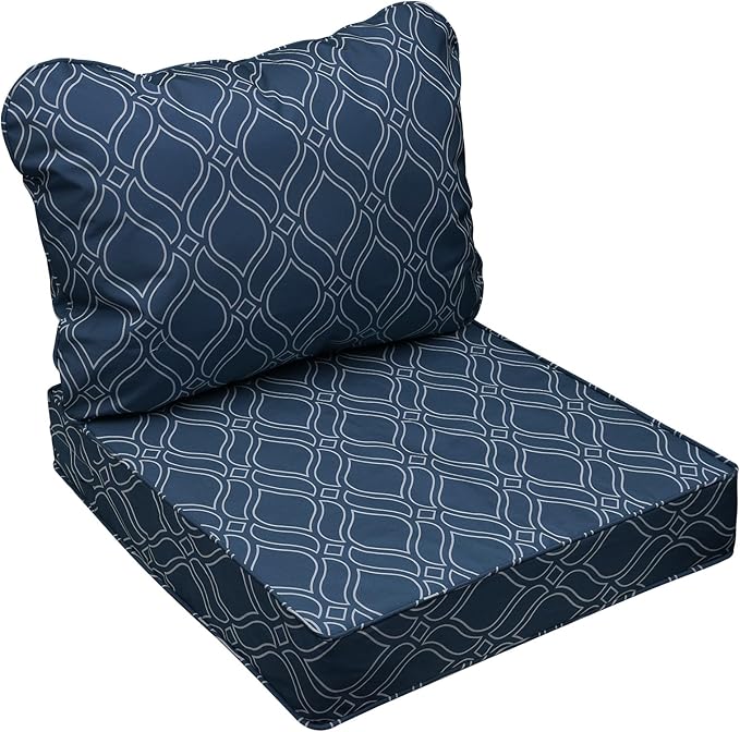 AAAAAcessories Outdoor Seat Cushions for Chairs, Fade-Resistant, Waterproof Patio Furniture Replacement Cushions, 22" x 24" x 5" + 22" x 19", Slate Blue Vine Trellis