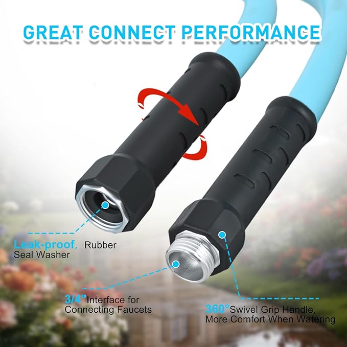 Nilight RV Water Hose 25FT Garden Drinking Hoses with Storage Bag Leakproof Anti-Kink 5/8" Inner Diameter Flexible Lightweight Freshwater Hose for RVs Campers Travel Trailer Boat Car Wash Accessories