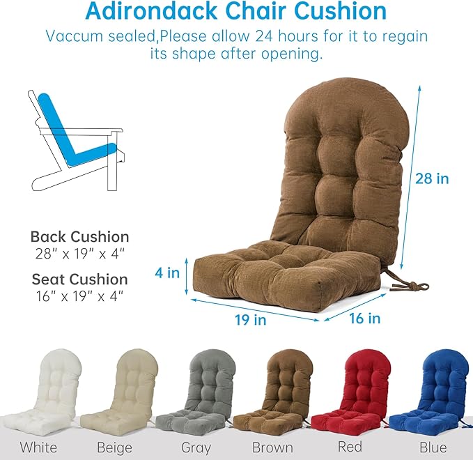 Rocking Chair Cushions Set - Non-Slip Adirondack Chair Cushions with Ties Indoor/Outdoor Rocking Chair Pad for Living Room, Bedroom, Balcony, Office
