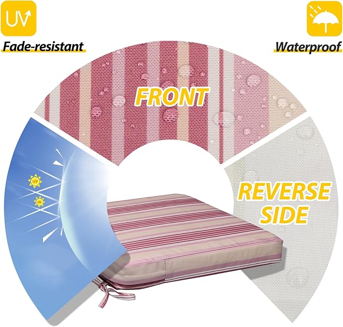 AAAAAcessories Outdoor Seat Cushions for Chairs, Waterproof, Fade-Resistant, 18" x 18" x 2", Patio Furniture Replacement Cushions, Set of 2, Dusty Rose Garden Stripe