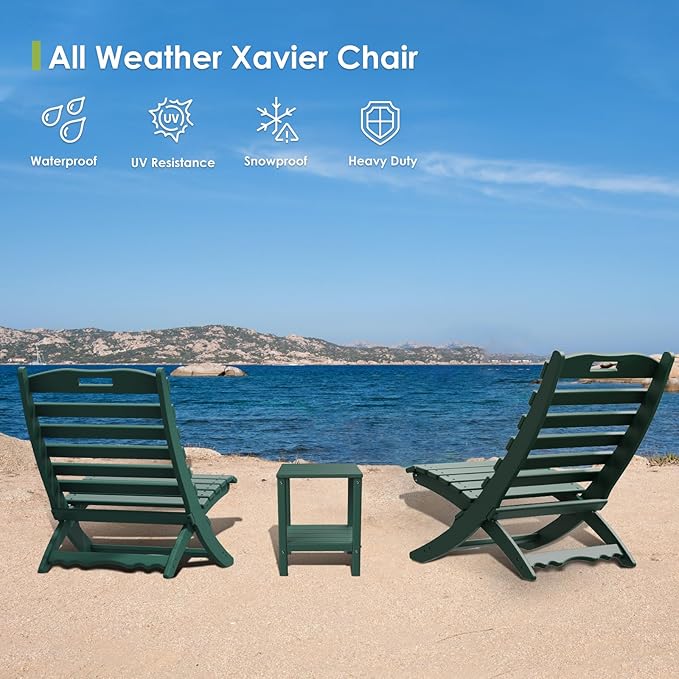 GREENVINES Folding Wave Chair | Xavier | Portable Adirondack-Chairs | HDPE Plastic | All Weather | Forest | for Fire Pit Beach Outdoor Deck Poolside Garden Patio Porch Fishing