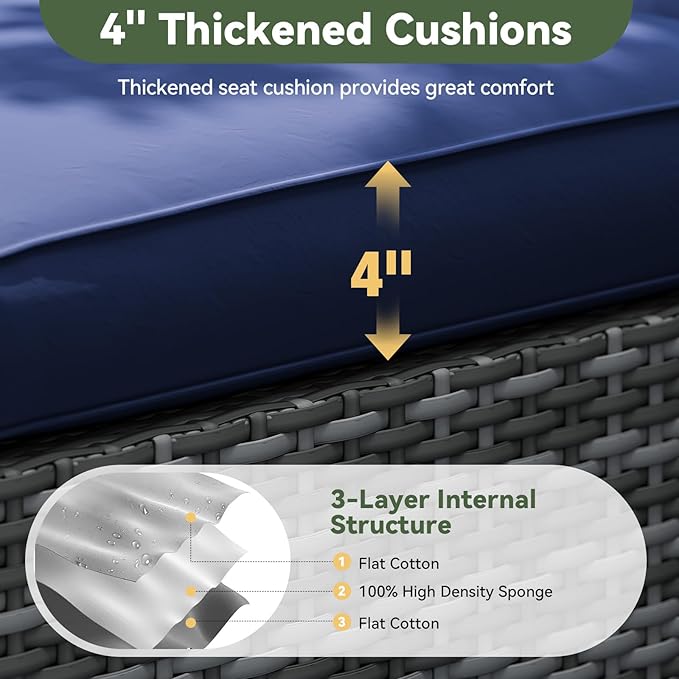 Aoxun Replacement Cushions for Outdoor Furniture, 14-Piece Outdoor Cushions for Patio Furniture, Deep Seat, Waterproof & Fade Resistant Couch Cushion for 6-Seat Patio Conversation Sets, Navy Blue