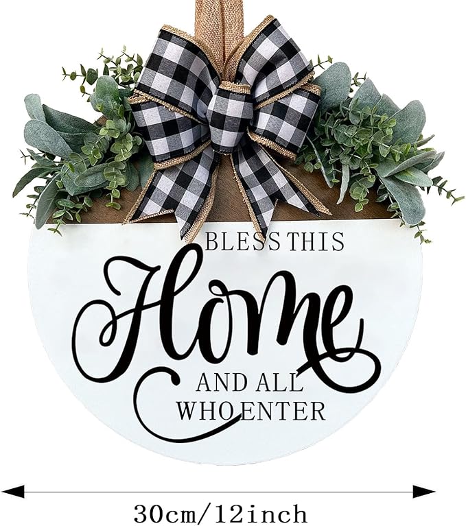 Welcome Sign for Front Door Decoration, 12" Round Wood Wreaths Hanging Welcome Sign Porch Farmhouse Decor Housewarming Gift