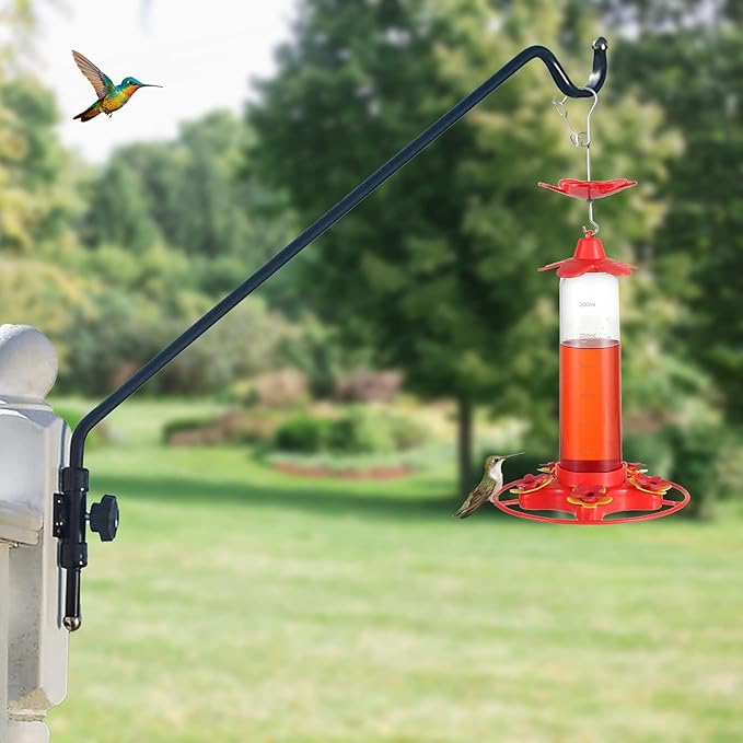 Hummingbird Feeders for Outdoors Hanging (2 Pack), 5 Feeding Ports 12 oz Plastic Hummingbird Feeder, Bee-Proof Leak-Proof No Drip, Easy to Clean with Cleaning Brush