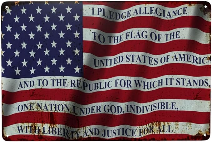 USA American Flag Vintage Metal Tin Sign Retro Rustproof Funny Art Wall Decor Gift Man Cave Bar US Pledge of Allegiance 8x12 Inch