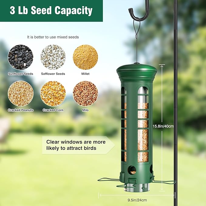 Squirrel Proof Bird Feeder for Outdoors Hanging, Removable Base, Easy to Clean, Weatherproof & Rustproof, Metal Tube Bird Feeder for Cardinals Finches Blue Jays, Gift for Mom, Dad