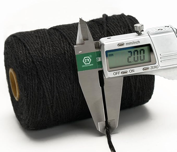Anwyll 656Feet Black Twine String - 2MM Thick Natural Jute Twine String Heavy Duty Industrial Packing Materials String for Crafts Gardening Gift Wrapping Balloon Halloween Thanksgiving Christmas Decor