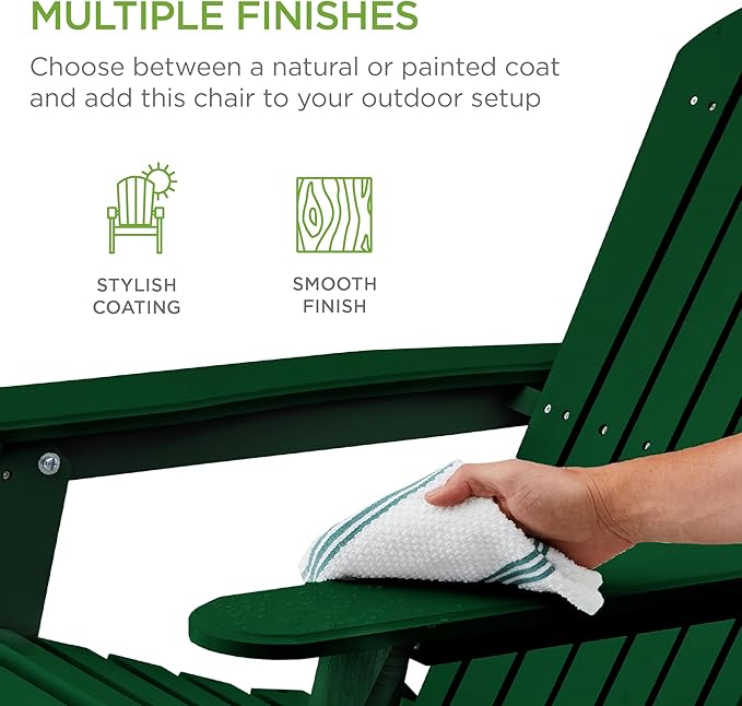 Best Choice Products Folding Adirondack Chair Outdoor Wooden Accent Furniture Fire Pit Lounge Chairs for Yard, Garden, Patio w/ 350lb Weight Capacity - Deep Green