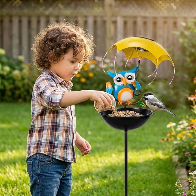 Solar Bird Feeders for Outdoors, Owl Garden Decor with LED Lights - Decorative Wildbird Cardinals Hummingbirds Feeders, Spring-Ready Yard Path Lawn Omaments, Garden Gifts for Women Mom