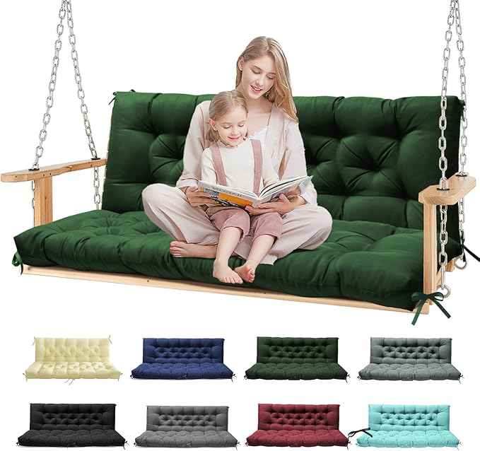 Porch Swing Cushions, Patio Swing Cushions Waterproof for Outdoor Furniture Thickened Outdoor Swing Bench Cushions 2-3 Seater Replacement with Ties for Outdoor Patio Swing (Green, 60x40 in)