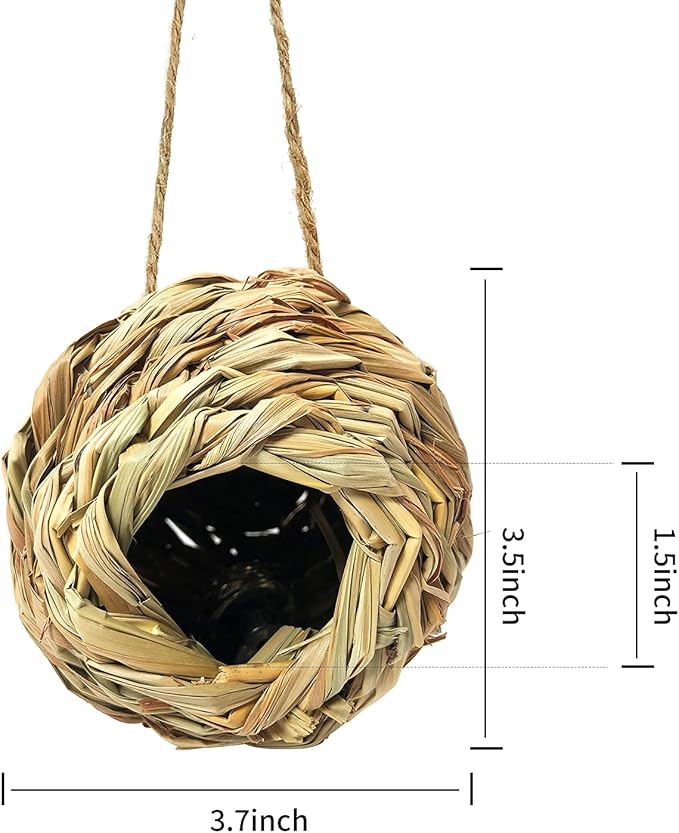 Humming Bird Houses for Outside Hanging, Natural Grass Hanging Bird Hut, Hand Woven Hummingbird Nest, Large Wren Finch Bird House for Garden Window Outdoor Home Decoration, 3 Pack