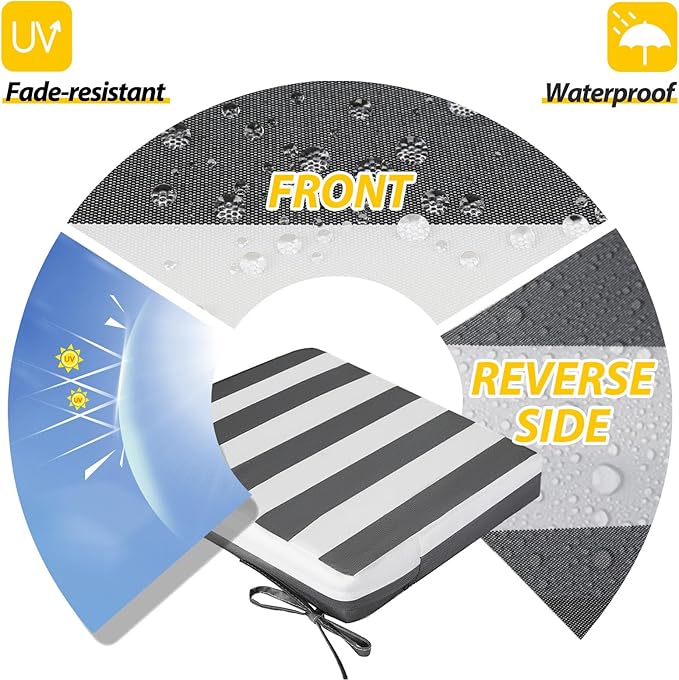AAAAAcessories Outdoor Seat Cushions for Chairs, Waterproof, Fade-Resistant, 21" x 21" x 3", Patio Furniture Replacement Cushions, Set of 2, Gray Cabana Stripe