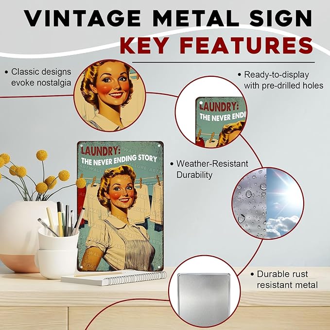 Laundry Room Vintage Sign Laundry The Never Ending Story Metal Sign Retro Woman Poster Funny Vintage Decor 8x12inch