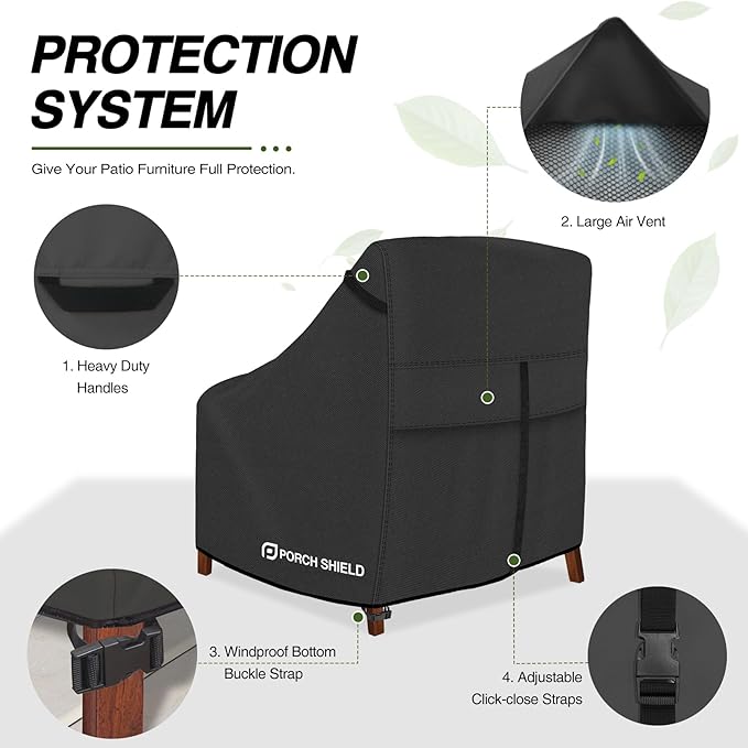 Porch Shield Patio Chair Covers - Waterproof Outdoor Lounge Deep Seat Single Lawn Chair Cover 4 Pack - 30W x 33D x 34H inch, Black