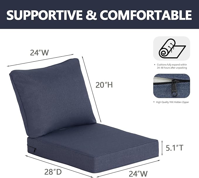 Goodgoods 24 x 28 Outdoor Patio Deep Seat Cushions 2-Pack, 1000+ Hours Fade-Resistant & Water-Resistant Outdoor Furniture Chair Cushions with 30D High-Resilience Foam for Sofa Chair, Sky