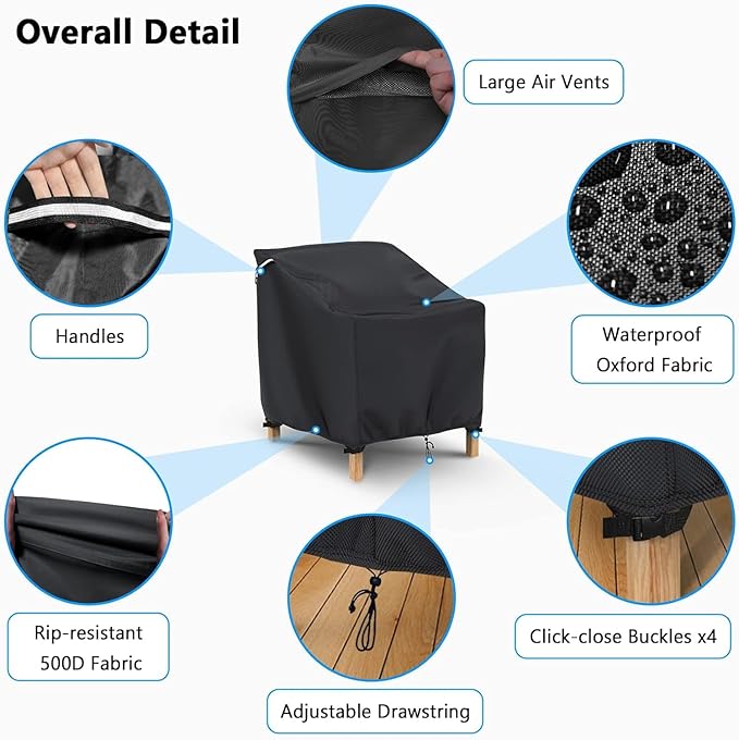 Gasadar Patio Chair Cover - 2 Pack, Patio Furniture Covers Waterproof, Heavy Duty Outdoor Chair Covers, Lawn Outdoor Furniture Cover -33" W x 35" D x 38" H